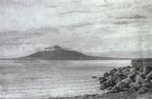 Marine Fra Capri Med Vesuv I Baggrunden by Janus Andreas Bartholin La Cour