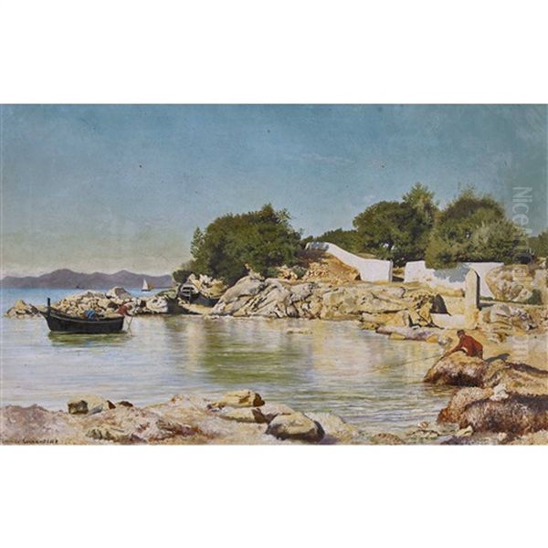 Sonnige Mittelmeerkuste Mit Fischern - view 1