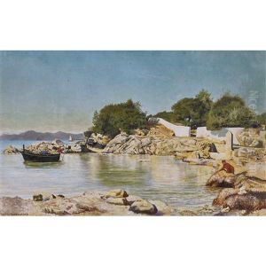 Sonnige Mittelmeerkuste Mit Fischern by Maurice Francois Auguste Courant
