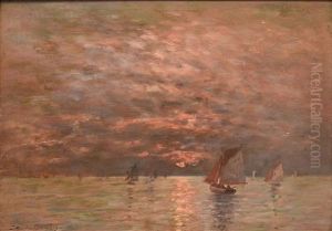 Voiliers Au Crepuscule by Maurice Francois Auguste Courant