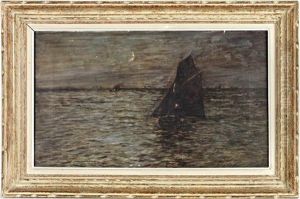 Bateaux De Peche Au Clair De Lune by Maurice Francois Auguste Courant