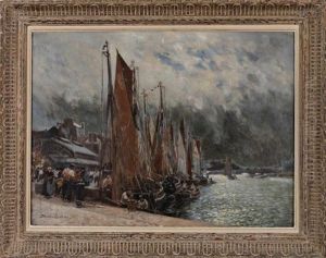 Le Retour Des Pecheurs Dans Le Port De Trouville by Maurice Francois Auguste Courant