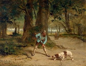 Hunter With His Dog In A Forest Landscape by Gustave Courbet