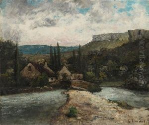 Paysage De Riviere Du Jura / Lanscape At The River Jura by Gustave Courbet