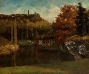 Le Lavoir (vue Et Ruines Du Chateau De Scey-en-varais) by Gustave Courbet