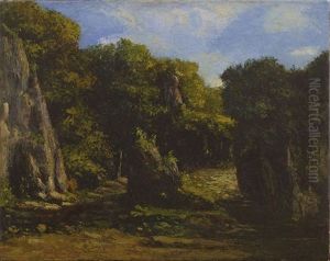 Rochers, Verdures, Et Ruisseau by Gustave Courbet