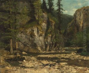 Mountainous Landscape With Stream by Gustave Courbet