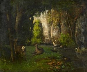 Waldlichtung Mit Rehwild. Cerf Dans Un Bois by Gustave Courbet