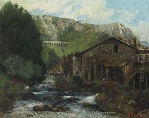 A Mill In A Rocky Landscape by Gustave Courbet