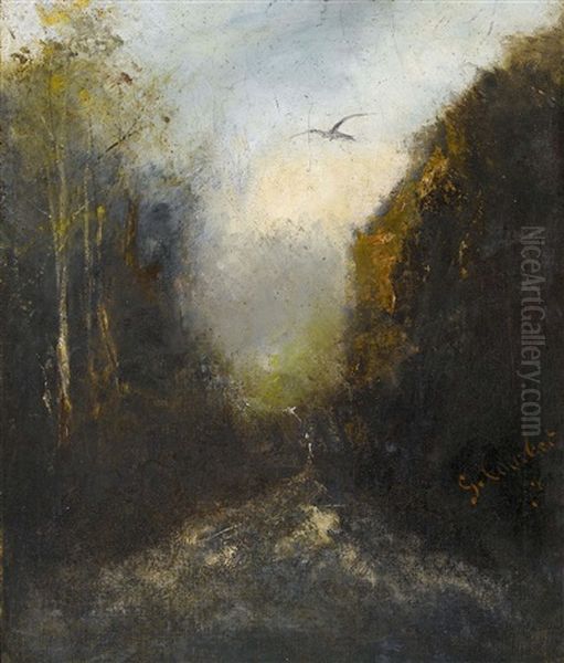Bewaldete Bachlandschaft Mit Vogel - view 1
