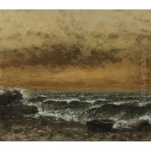 Beach Scene With A Boat by Gustave Courbet