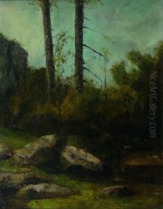 Paysage De Sous Bois Presume A La Garenne De Bussac En Saintonge by Gustave Courbet