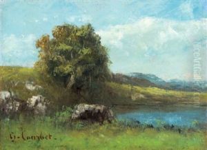 Rochers Et Arbres Pres D'un Lac (sketch) by Gustave Courbet