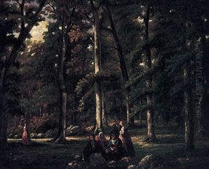 Rastende Sonntagliche Gesellschaft Auf Einer Waldlichtung