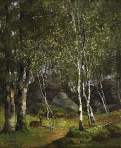 Rastende Rehe In Einer Waldlichtung (collab. W/workshop) by Gustave Courbet