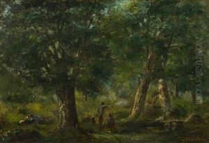 Szene De Chasse Dans Un Paysage De Sous-bois by Gustave Courbet