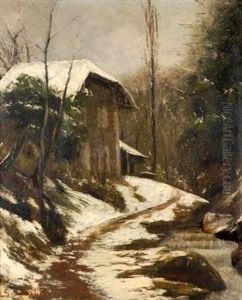 Sentier En Foret Sous La Neige (collab. W/cherubino Pata) by Gustave Courbet