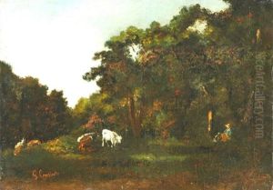 Teichlandschaft Mit Hirte Und Kuhen by Gustave Courbet