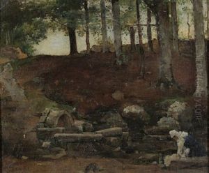 Wascherin An Einem Waldbach by Gustave Courbet