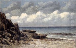 Fishing Boats At St. Aubin by Gustave Courbet