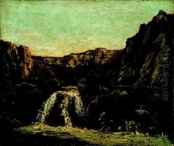 Schweizer Felslandschaft Mit Wasserfall (collab. W/ernest Brigot) - view 1