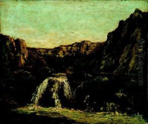 Schweizer Felslandschaft Mit Wasserfall (collab. W/ernest Brigot) by Gustave Courbet