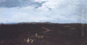 Paysage Nocturne Du Plateau: Bergere Et Son Troupeau De Moutons