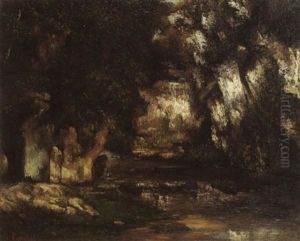 A Forest Interior With A Stream by Gustave Courbet