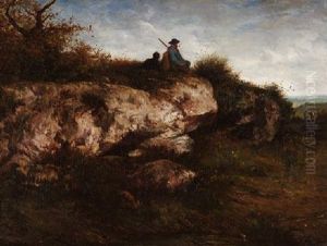 Herr Mit Seinem Jagdhund Auf Einer Anhohe Sitzend by Gustave Courbet