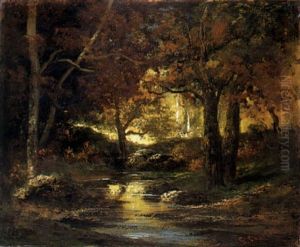 A Wooded Landscape With Stream by Gustave Courbet