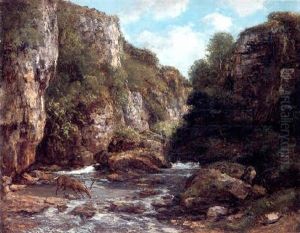 Le Puits Noir, Cerf S'abreuvant by Gustave Courbet