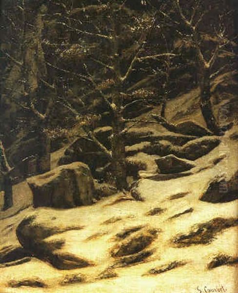 Les Rochers Sous La Neige Dans La Foret De Fontainebleau - view 1