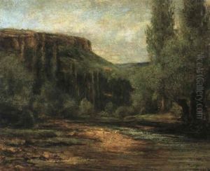 Bewaldetes Flusstal Im Franzosischen Jura by Gustave Courbet