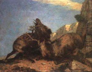 Fighting Stags In A Landscape