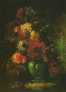 Bouquet De Roses Dans Un Vase by Gustave Courbet