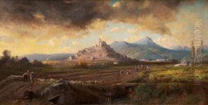 Paysans Sur Le Chemin Vers Le Chateau De La Garde by Vincent Courdouan