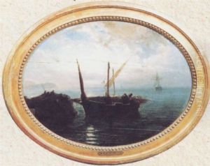 Bateaux Et Pecheurs Au Clair De Lune by Vincent Courdouan