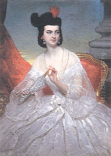 An Elegant Lady Wearing A Red Plume - view 1