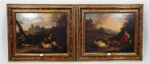 Berger Et Bergere Gardant Leur Troupeau De Moutons by Martinus De La Court