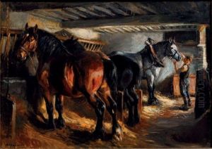 Chevaux A L'ecurie by Raymond (Louis) le Court