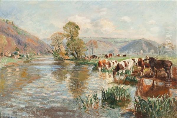 Troupeau S"abreuvant A La Riviere - view 1
