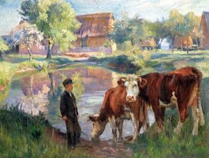 Vaches S'abreuvant by Raymond (Louis) le Court