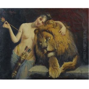 The Goddess Diana With A Lion by Angelo comte de Courten