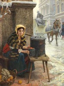 Italienerinde, Der Varmer Sig Ved En Braendeovn Pa Gaden En Vinterdag by Angelo comte de Courten
