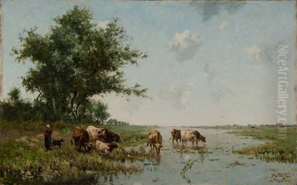 Vachere Et Son Troupeau Au Bord De L'eau - view 1
