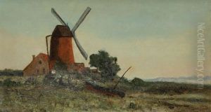Paysage Anime Avec Moulin A Vent Pres De L'eau