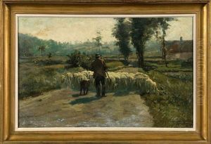 Le Retour Du Berger Et De Son Troupeau by Franz Courtens