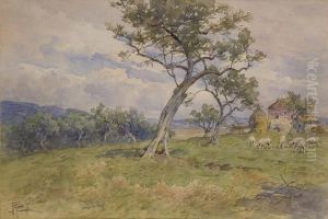 Paesaggio Di Campagna Con Ulivi, Casa Colonica E Pecore by Filippo Anivitti