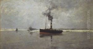 Riviergezicht Met Sleepboot