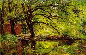 An Angler In A Sunlit Wood by Franz Courtens